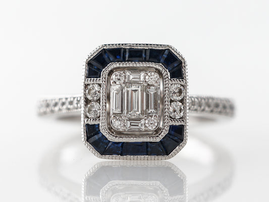 Geometric Diamond & Sapphire Engagement Ring in White Gold