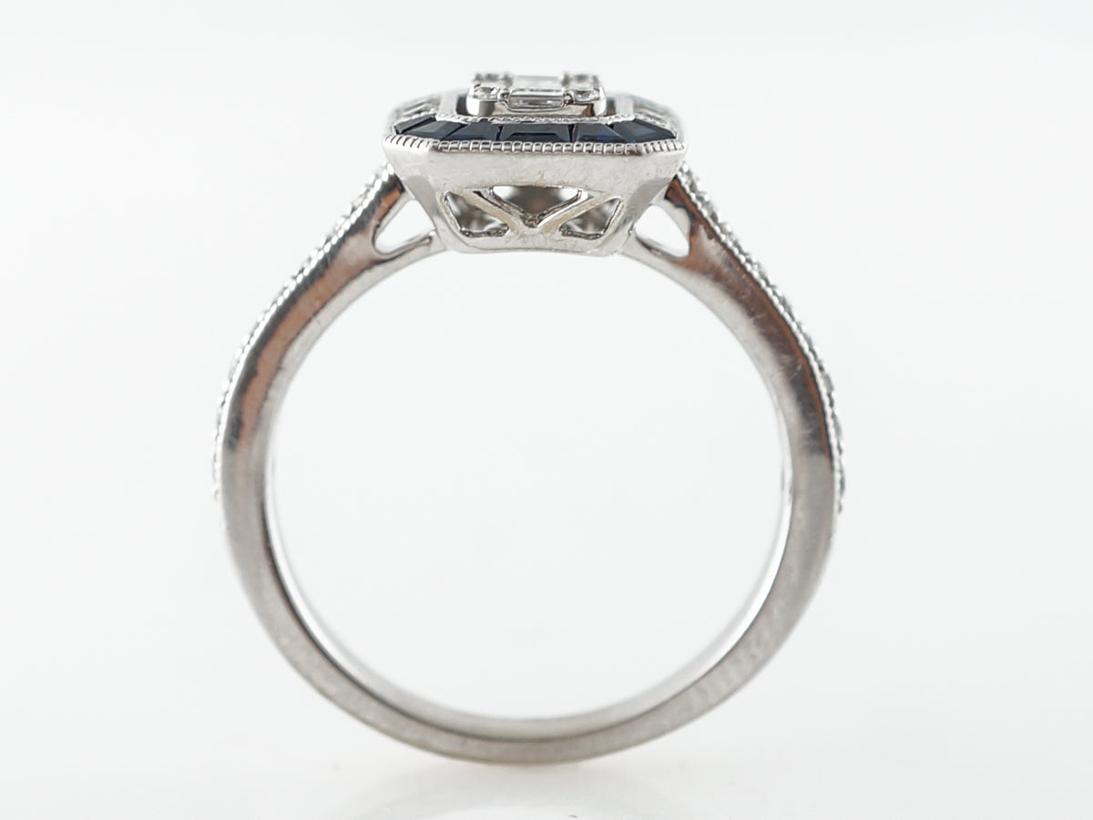Geometric Diamond & Sapphire Engagement Ring in White Gold