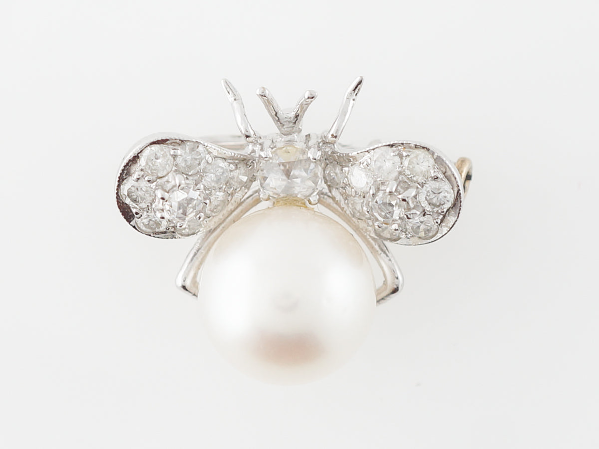Diamond & Pearl Bee Pin in White Gold
