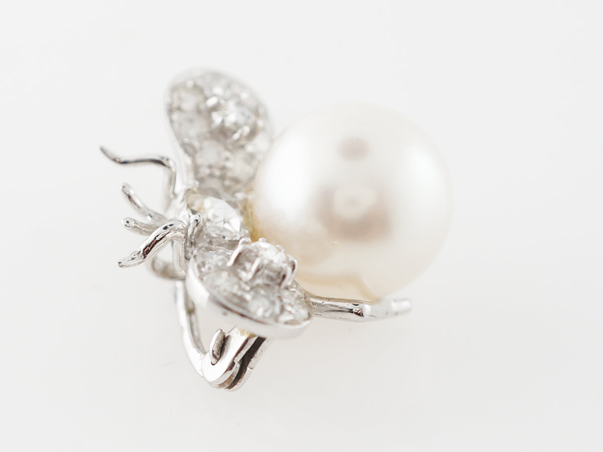 Diamond & Pearl Bee Pin in White Gold