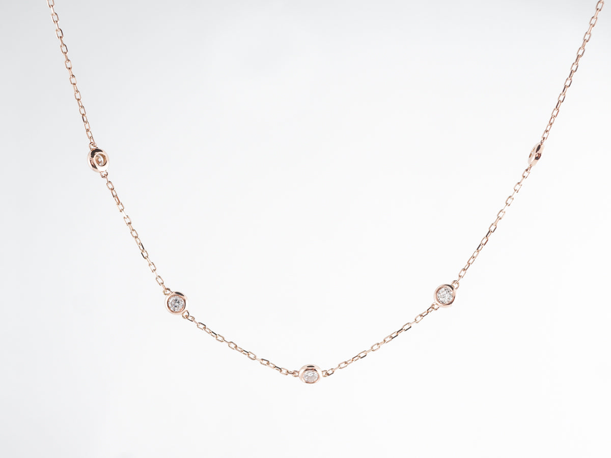 Bezel Set Diamond Necklace in 14K Rose Gold
