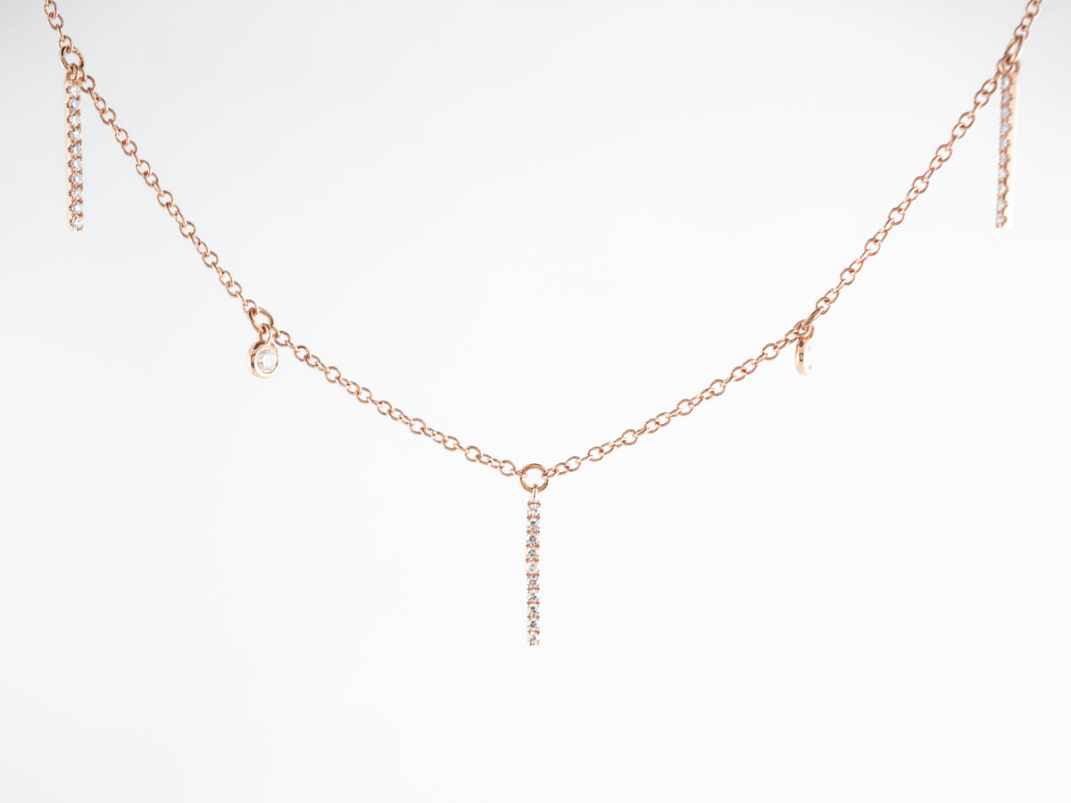 Pave & Bezel Diamond Necklace in 18K Rose Gold