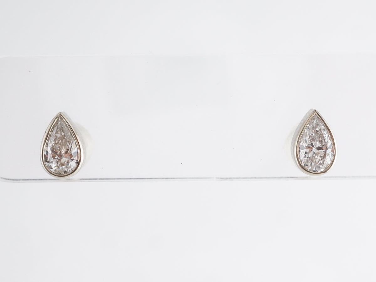 Bezel Set Pear Diamond Earrings in 14k White Gold