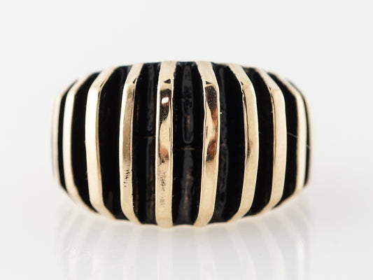 Black Enamel Textured Ring in Yellow Gold