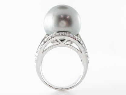 Black Pearl & Diamond Cocktail Ring in Platinum