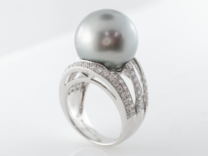 Black Pearl & Diamond Cocktail Ring in Platinum
