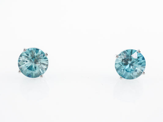 Blue Zircon Stud Earrings in 14k White Gold