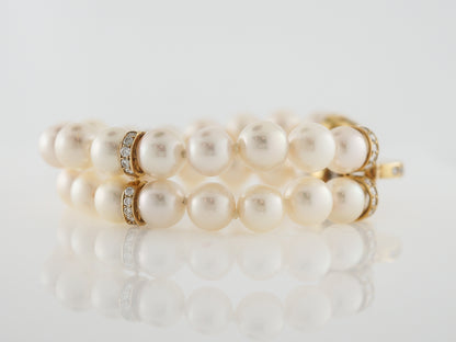 Diamonds & Pearl Cuff Bracelet in 14k Yellow Gold