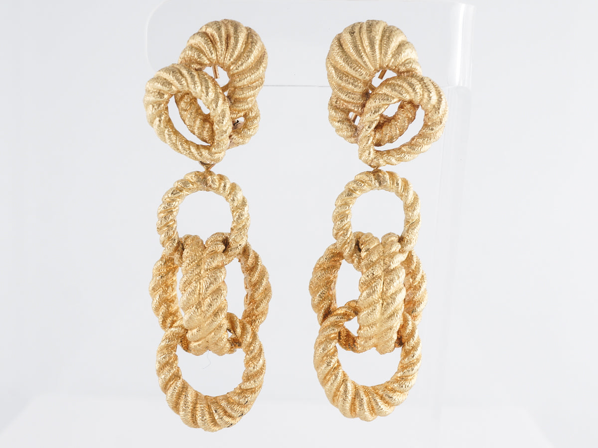 Braided Dangle Earrings w/ Brushed Texture 18K Yellow Gold