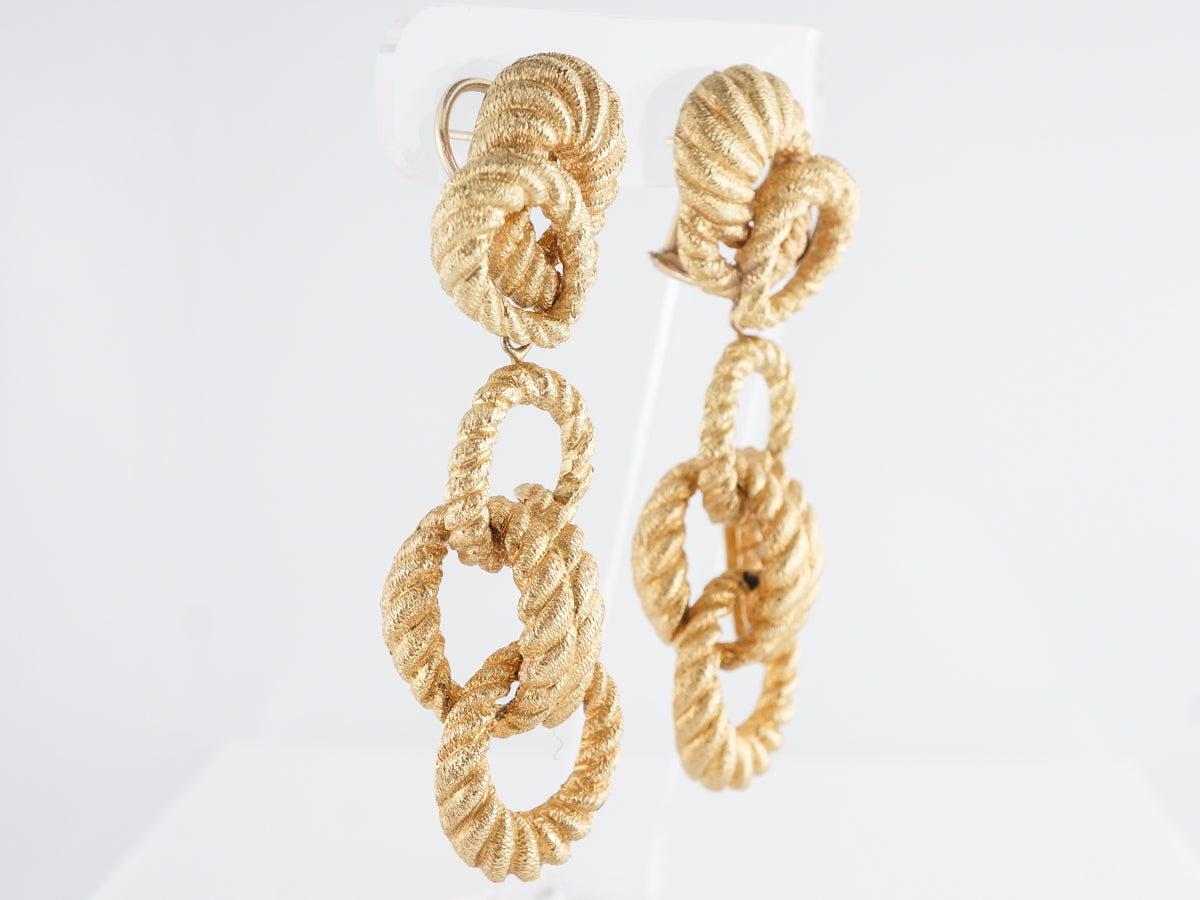 Braided Dangle Earrings w/ Brushed Texture 18K Yellow Gold