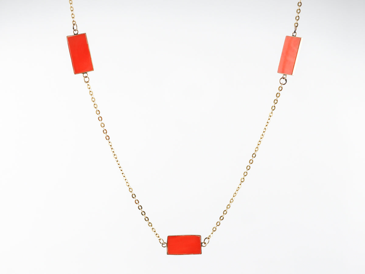 Cabochon Cut Coral Necklace in 14k Yellow Gold