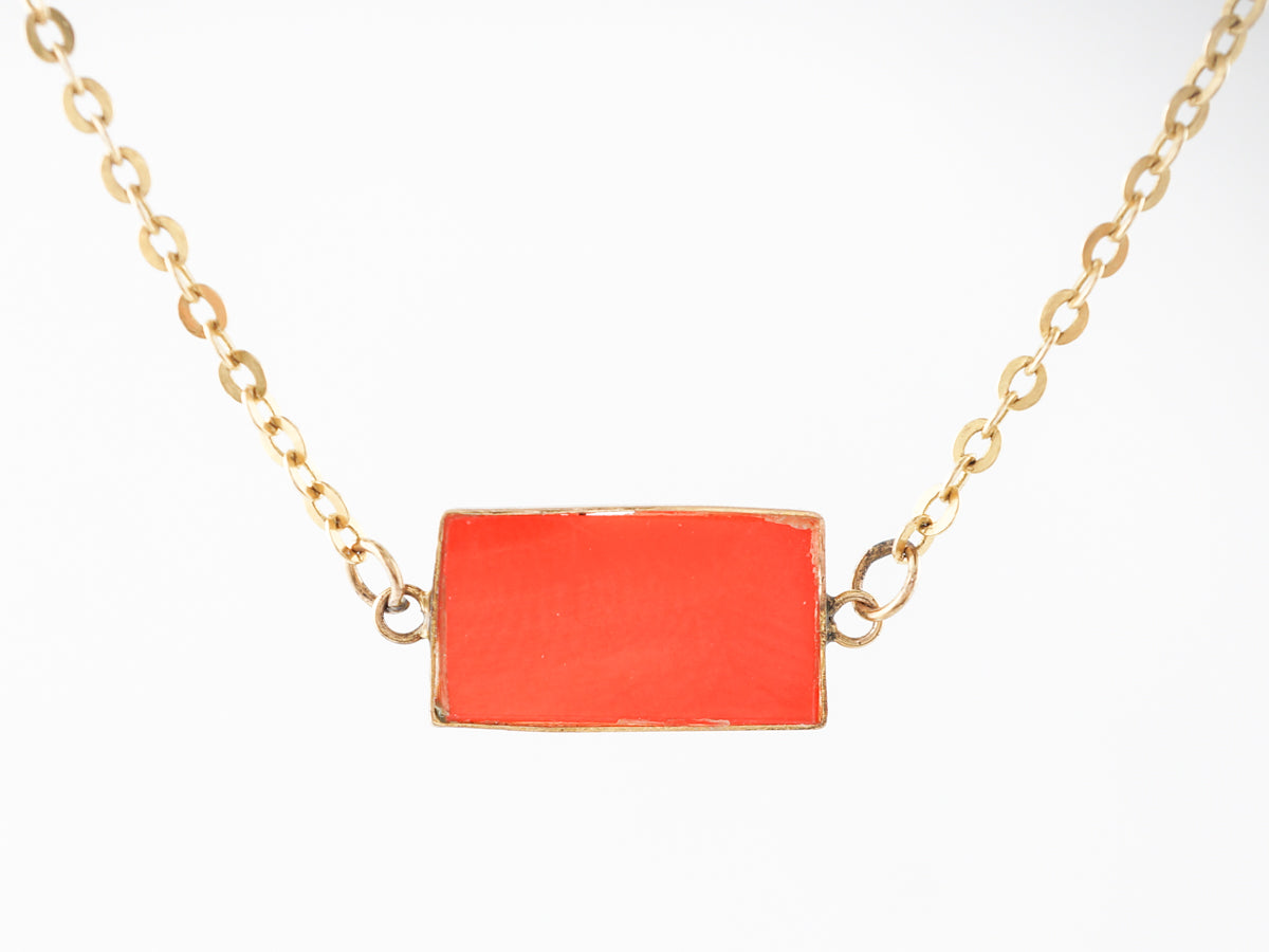 Cabochon Cut Coral Necklace in 14k Yellow Gold