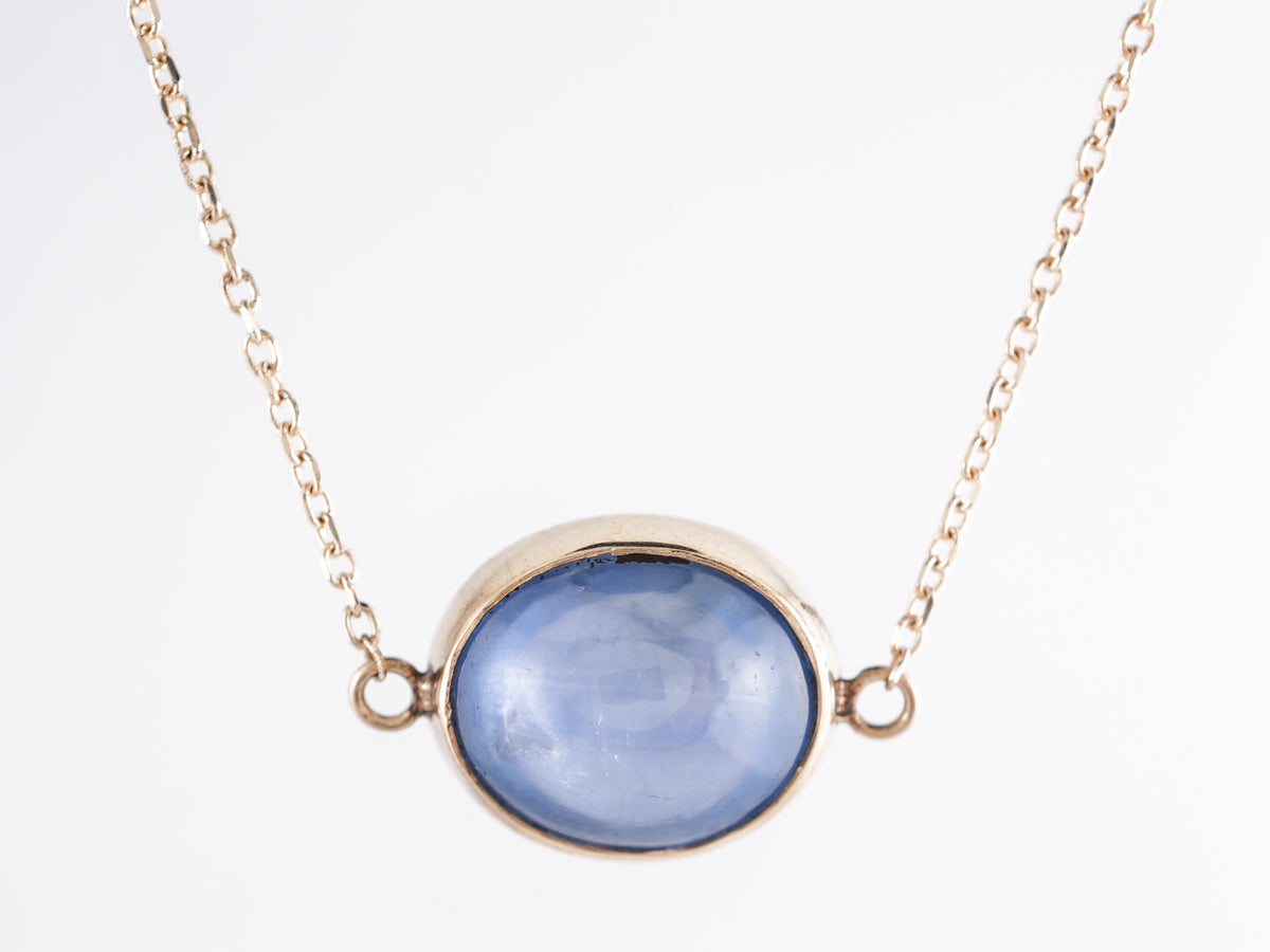 Cabochon Cut Sapphire Necklace in 14k Yellow Gold