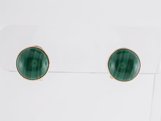 Cabochon Malachite Earring Studs in 14k Yellow Gold