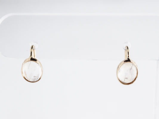 Simple Cabochon Moonstone Earrings in 14k Yellow Gold