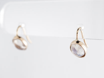 Simple Cabochon Moonstone Earrings in 14k Yellow Gold