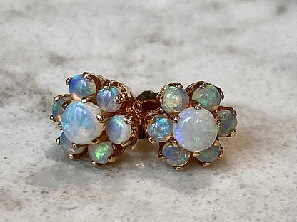 Cabochon Opal Cluster Earrings in 14k Yellow Gold