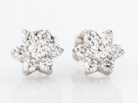 Cluster Earrings Modern .78 Round Brilliant Cut Diamonds in 14k White Gold