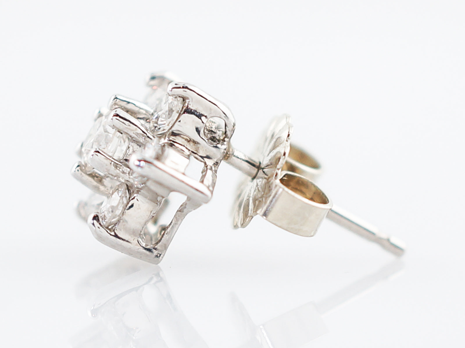 Cluster Earrings Modern .78 Round Brilliant Cut Diamonds in 14k White Gold