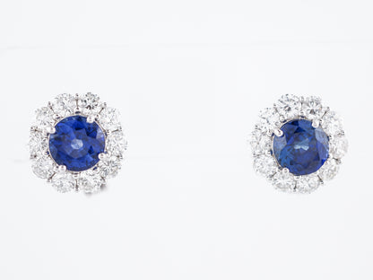 Cluster Earrings Modern 4.11 Round Brilliant Cut Sapphire & Diamond in Platinum