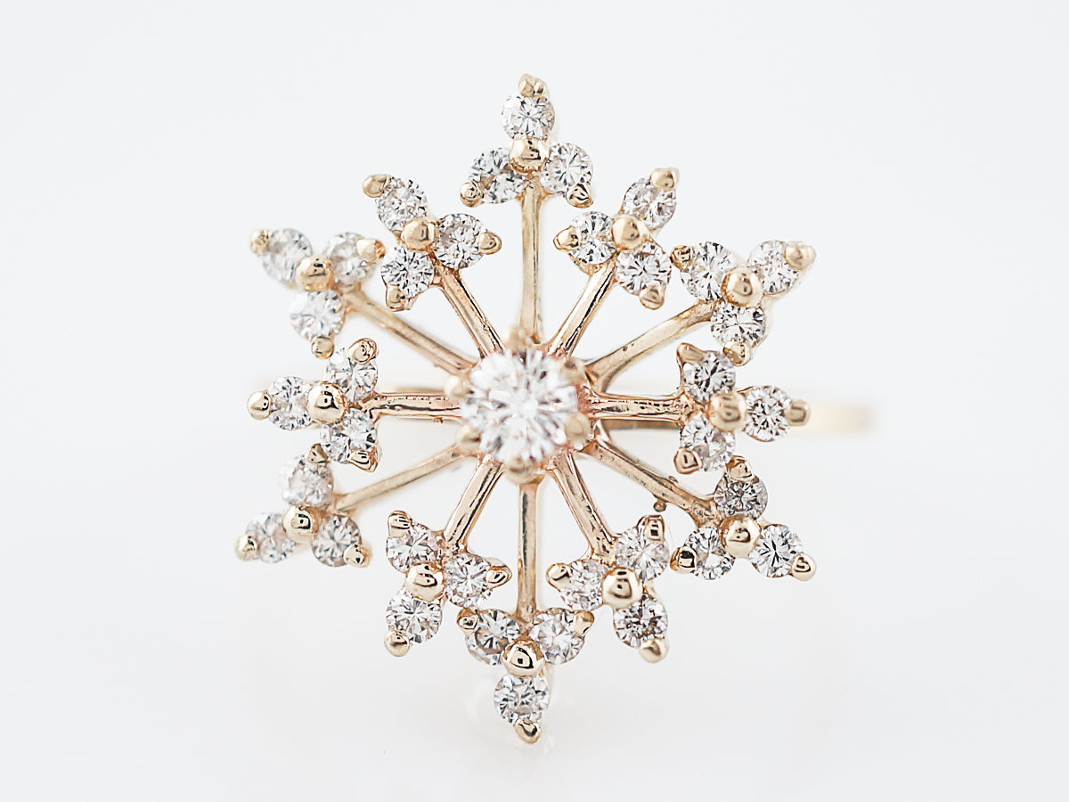 Cluster Snowflake Ring Modern .65 Round Brilliant Cut Diamonds in 14k Yellow Gold