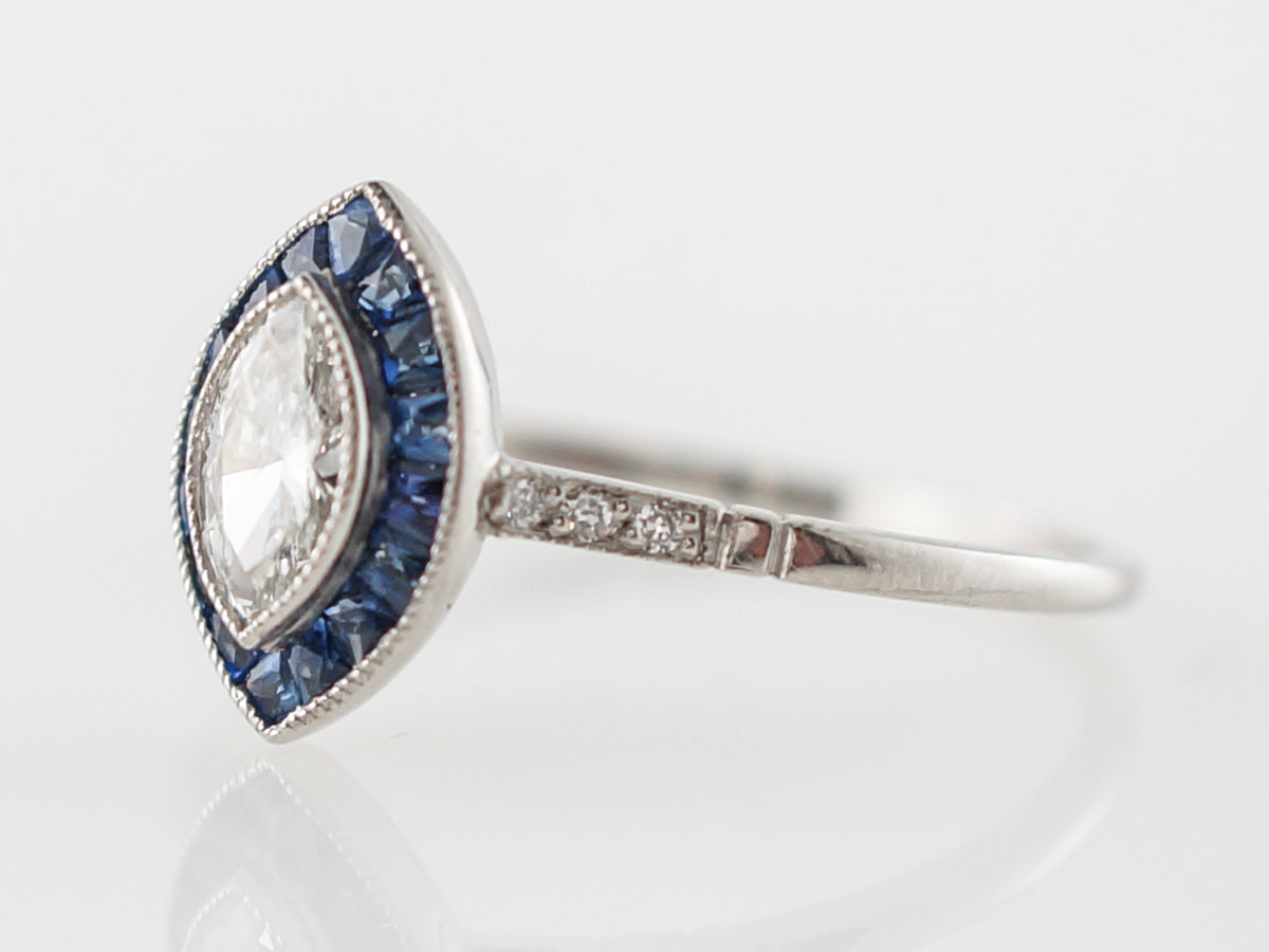 Marquis Diamond Engagement Ring w/Sapphire Halo in Platinum