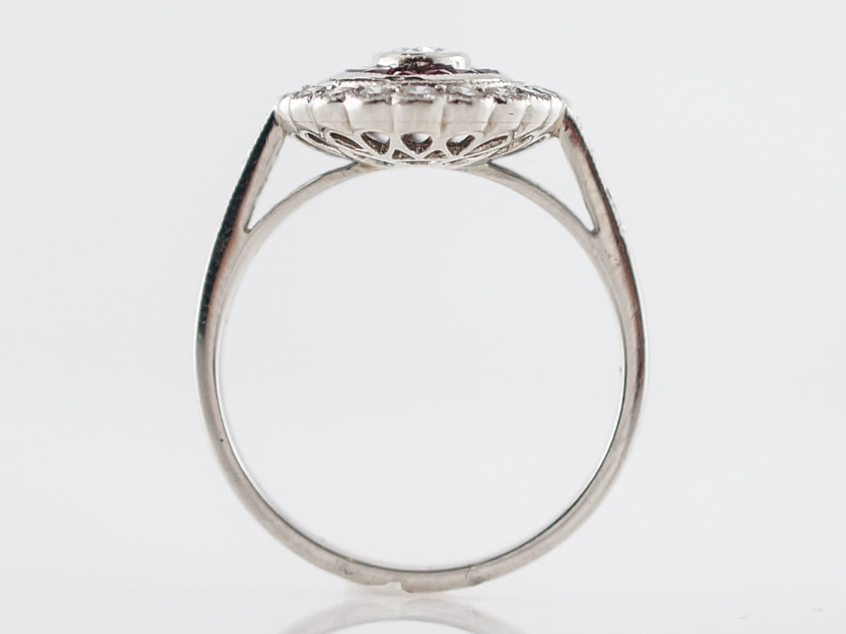 Cocktail Ring Modern .18 Oval Cut Diamond & French Cut Rubies in Platinum