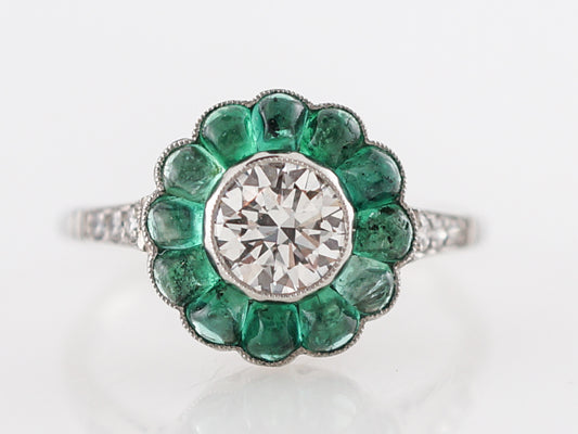 Diamond & Emerald Halo Cocktail Ring in Platinum