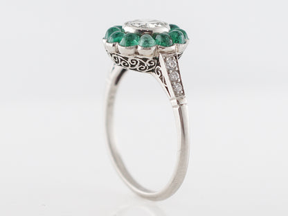 Diamond & Emerald Halo Cocktail Ring in Platinum