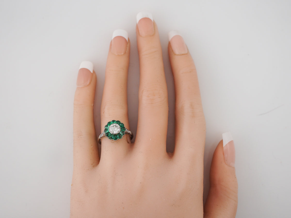 Diamond & Emerald Halo Cocktail Ring in Platinum