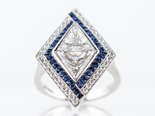 Cocktail Ring Modern 1.55 carat Trilliant Cut Diamonds with Sapphires in Platinum