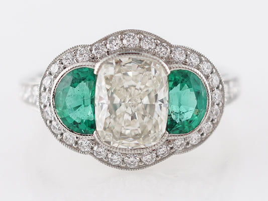 Diamond & Emerald Three Stone Engagement Ring