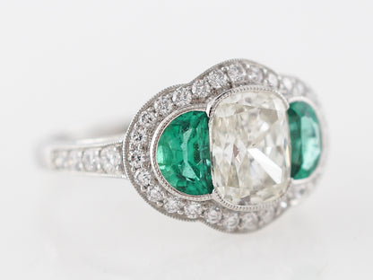 Diamond & Emerald Three Stone Engagement Ring