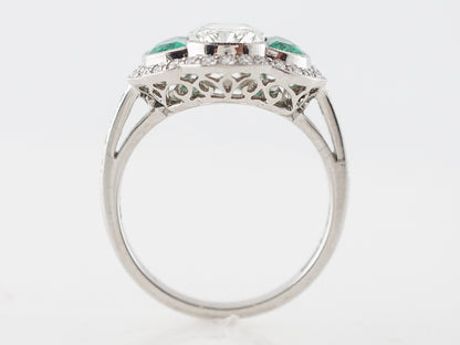 Diamond & Emerald Three Stone Engagement Ring