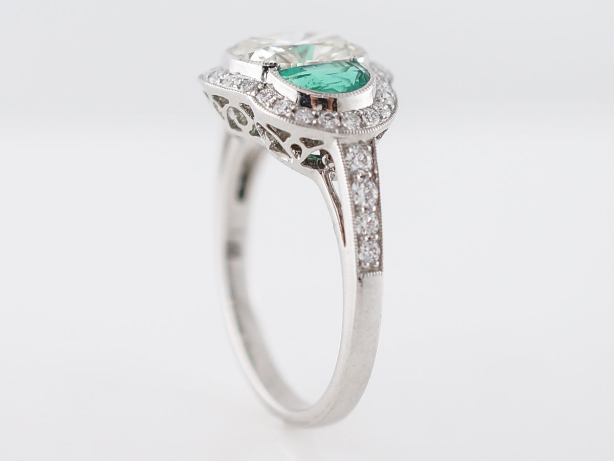 Diamond & Emerald Three Stone Engagement Ring