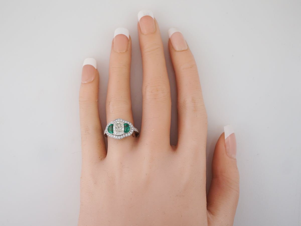 Diamond & Emerald Three Stone Engagement Ring