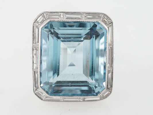 **RTV1/10/19**Cocktail Ring Modern 16.25 Emerald Cut Aquamarine in Platinum