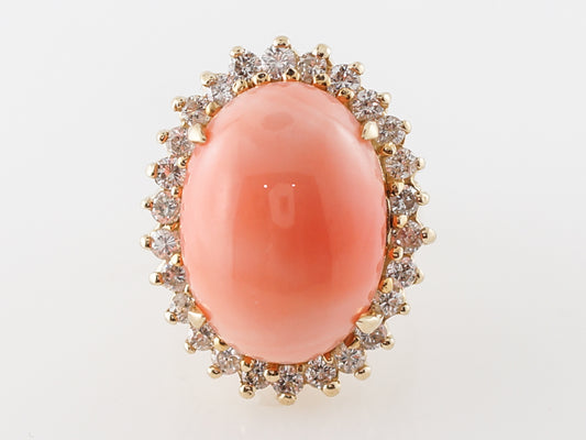 Cocktail Ring Modern 16.46 Cabochon Cut Coral in 14k Yellow Gold