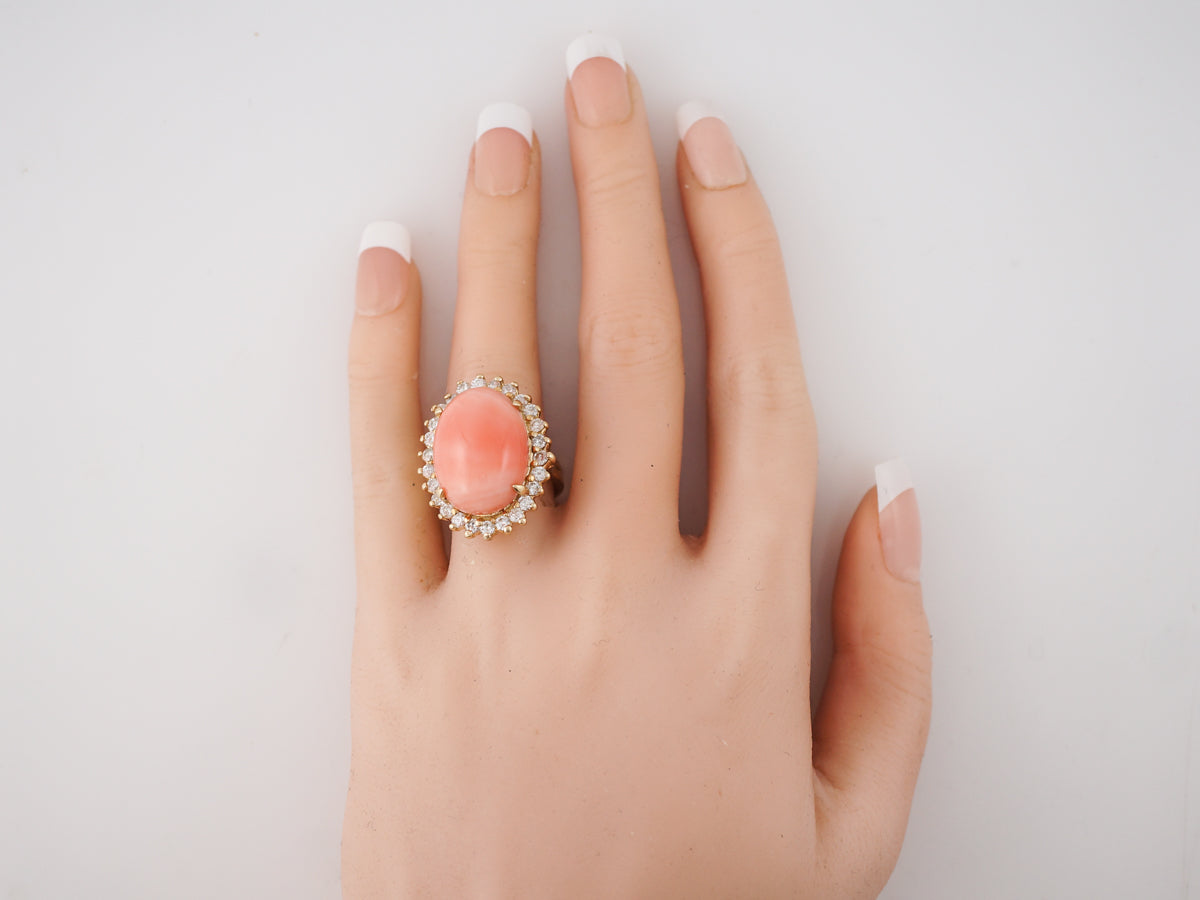 Cocktail Ring Modern 16.46 Cabochon Cut Coral in 14k Yellow Gold