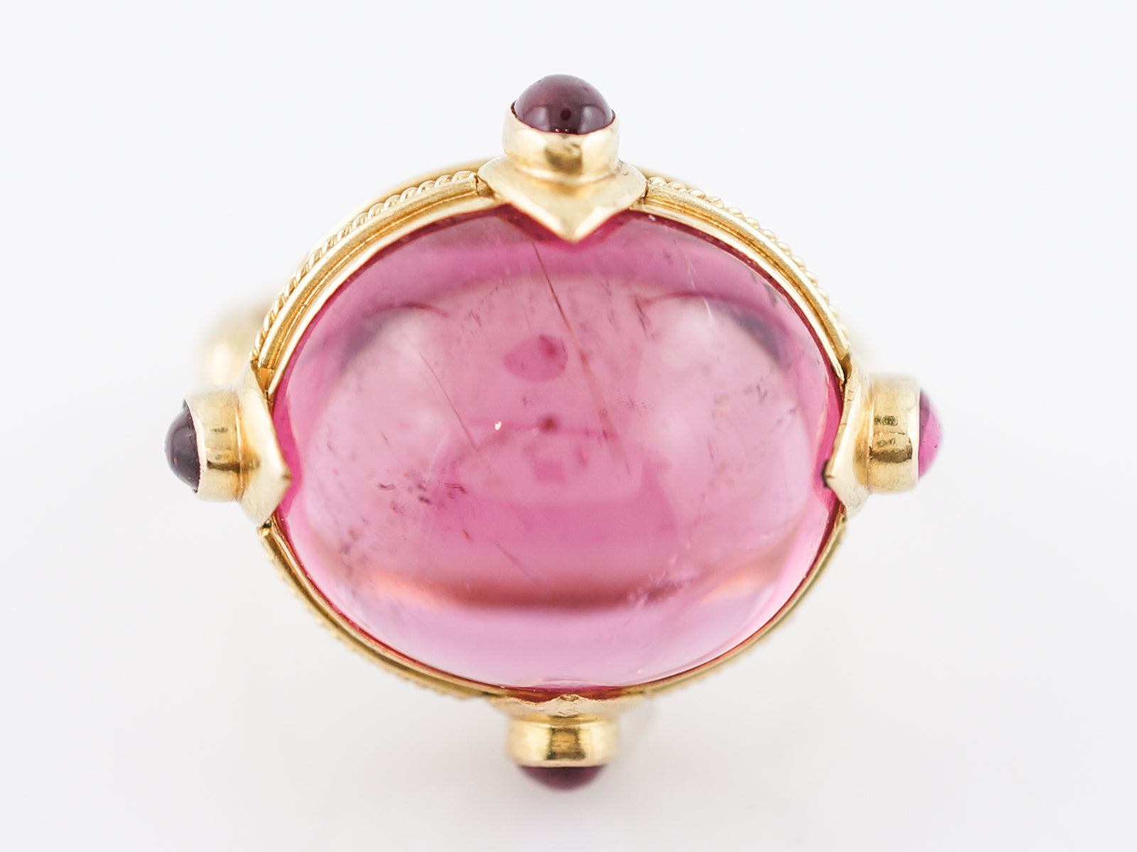 Cocktail Ring Modern 24.36 Oval Cabochon Cut Pink Tourmaline in 18k Yellow Gold