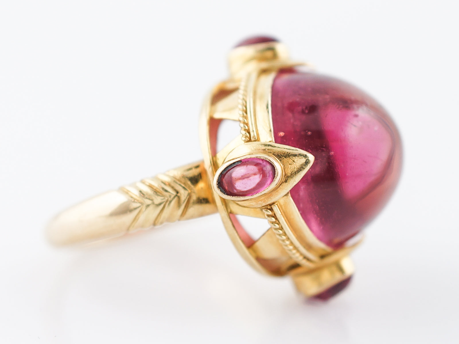 Cocktail Ring Modern 24.36 Oval Cabochon Cut Pink Tourmaline in 18k Yellow Gold
