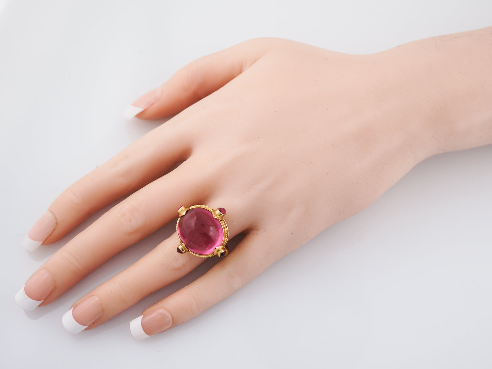 Cocktail Ring Modern 24.36 Oval Cabochon Cut Pink Tourmaline in 18k Yellow Gold