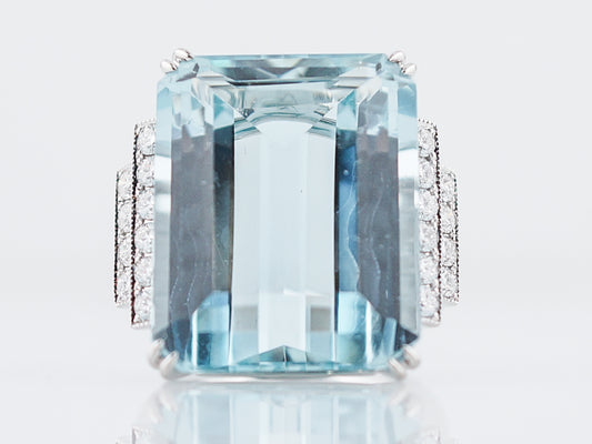 Cocktail Ring Modern 22.68 Emerald Cut Aquamarine in Platinum