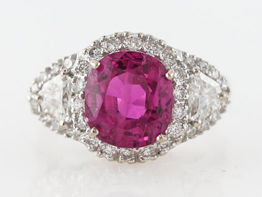 **RTV 1/17/19**Cocktail Ring Modern 3.93 Cushion Cut Pink Sapphire in 18k White Gold