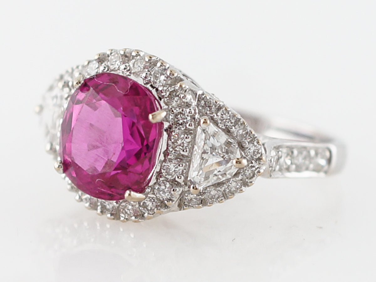 **RTV 1/17/19**Cocktail Ring Modern 3.93 Cushion Cut Pink Sapphire in 18k White Gold
