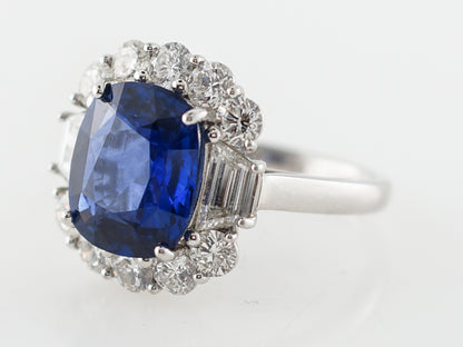 Engagement Ring Modern 5.40 Cushion Cut Sapphire in Platinum