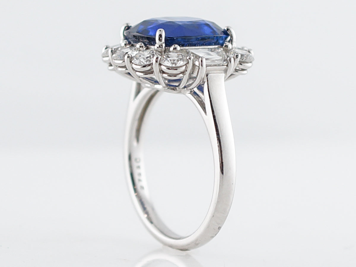 Engagement Ring Modern 5.40 Cushion Cut Sapphire in Platinum