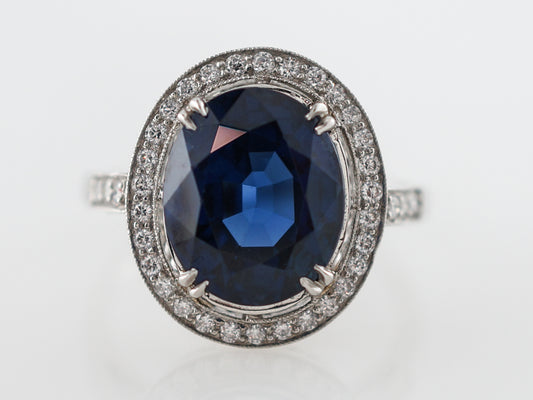 Cocktail Ring Modern 6.31 Oval Cut No Heat Sapphire & Diamonds in Platinum