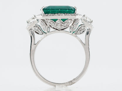 **RTV 1/17/19**Cocktail Ring Modern 7.28 Rectangular Step Cut Emerald in 18k White Gold