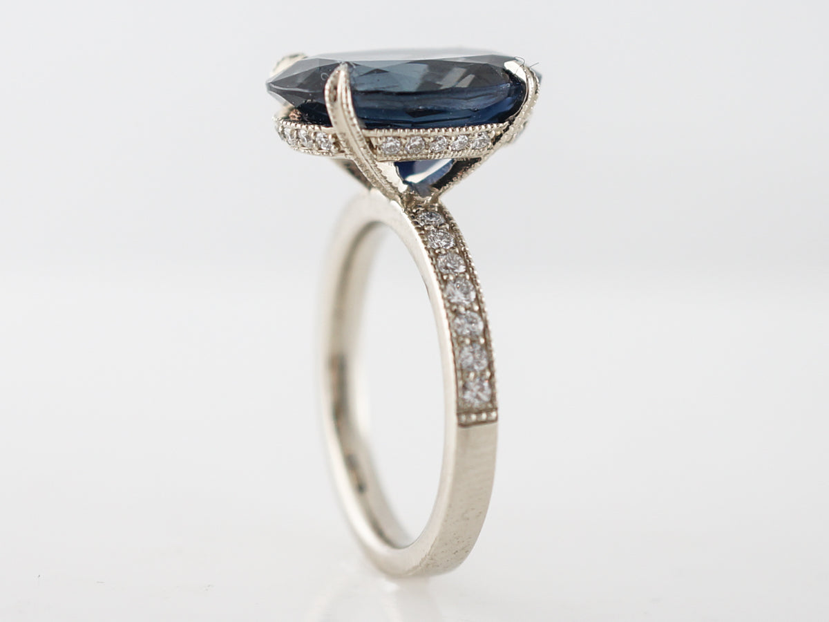 Cocktail Ring Modern 7.29 Oval Cut Sapphire in 14k White Gold
